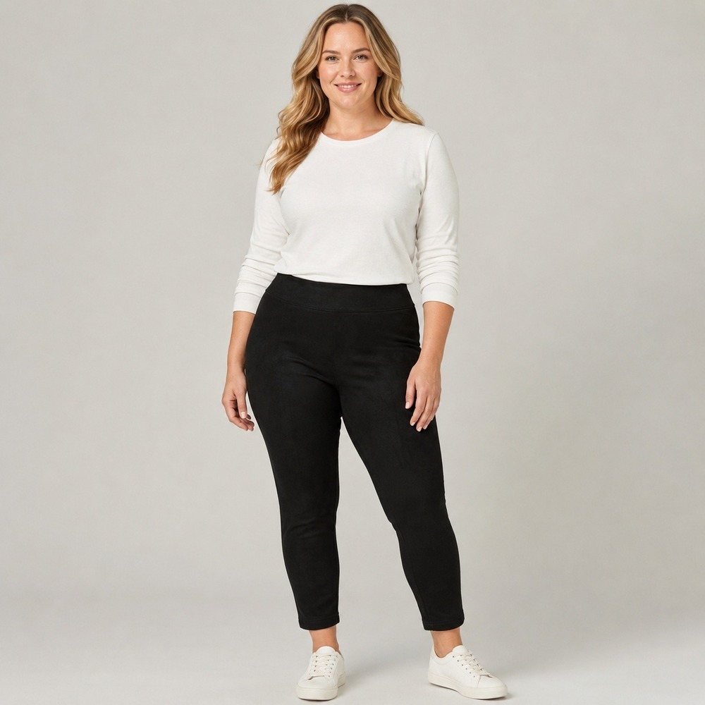 J. Jill Wearever Black Faux Suede Leggings Front Seam Crop Pants Size L RN 97641